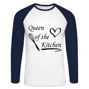 Queen of the Kitchen - Unisex Long Sleeve Baseball T-Shirt - white/navy - Front - Nik (191cm)