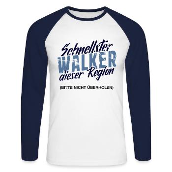Nordic Walking - Unisex Baseballshirt langarm - Weiß/Navy - Vorne - Nik (191cm)