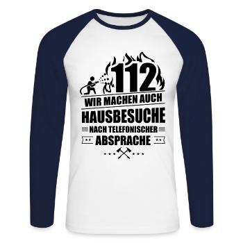 Feuerwehr 112 Wir machen Hausbesuche Feuerwehrmann - Unisex Baseballshirt langarm - Weiß/Navy - Vorne - Nik (191cm)