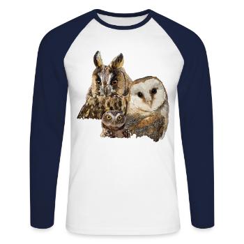 Eulen - Unisex Baseballshirt langarm - Weiß/Navy - Vorne - Nik (191cm)