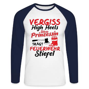 Feuerwehrfrau Feuerwehrstiefel Spruch Feuerwehr - Unisex Baseballshirt langarm - Weiß/Navy - Vorne - Nik (191cm)