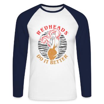 Les rousses drôles le font mieux REDHEAD Ginger Red Hai - T-shirt baseball manches longues Homme - blanc/marine - Devant - Nik (191cm)