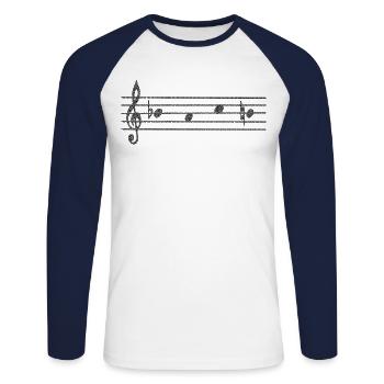 B-A-C-H Motiv als Musiknoten - Unisex Baseballshirt langarm - Weiß/Navy - Vorne - Nik (191cm)