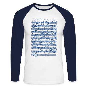 Sonate de Bach pour violon 1 en sol mineur Adagio - T-shirt baseball manches longues Homme - blanc/marine - Devant - Nik (191cm)