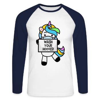 wash hands hygiene mask unicorn demo funny - Unisex Long Sleeve Baseball T-Shirt - white/navy - Front - Nik (191cm)
