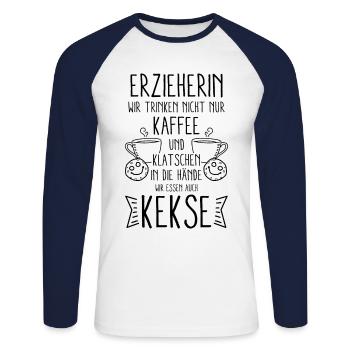 Erzieherin Abschiedsgeschenk - Unisex Baseballshirt langarm - Weiß/Navy - Vorne - Nik (191cm)
