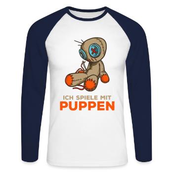 Ich spiele mit Puppen - Voodoo Puppe - Sarkasmus - Unisex Baseballshirt langarm - Weiß/Navy - Vorne - Nik (191cm)