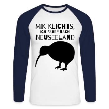 Mir reichts, ich fahre nach Neuseeland - Unisex Baseballshirt langarm - Weiß/Navy - Vorne - Nik (191cm)
