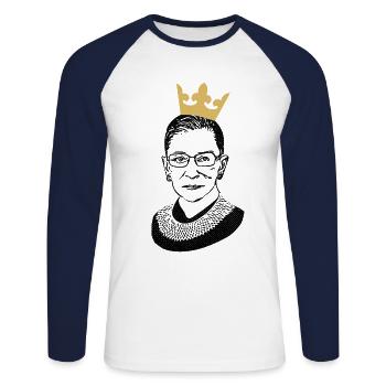 Ruth Bader Ginsburg RGB - Unisex Baseballshirt langarm - Weiß/Navy - Vorne - Nik (191cm)
