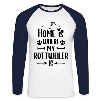 Mon Rottweiler est à la maison où mon Rottweiler Hun - T-shirt baseball manches longues Homme - blanc/marine - Devant - Nik (191cm)