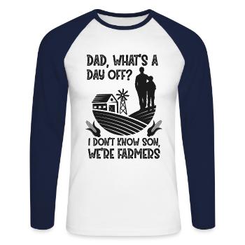 We're Farmers Dad Son Life Agriculture - Unisex Long Sleeve Baseball T-Shirt - white/navy - Front - Nik (191cm)