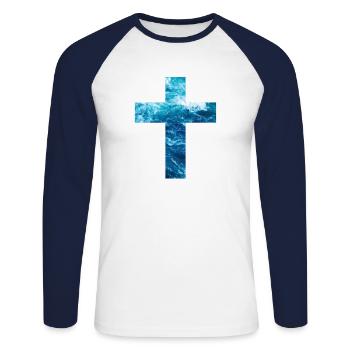 Living Water Christian Cross - Unisex Baseballshirt langarm - Weiß/Navy - Vorne - Nik (191cm)