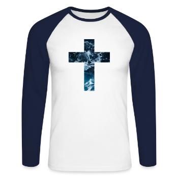 Living Water Christian Cross - Unisex Baseballshirt langarm - Weiß/Navy - Vorne - Nik (191cm)