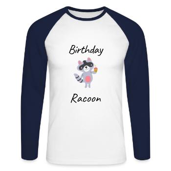 Birthday racoon - Unisex Baseballshirt langarm - Weiß/Navy - Vorne - Nik (191cm)