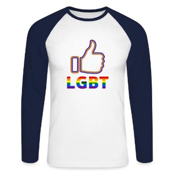 Thumbs up LGBT Lesbienne Gay Bisexuel Transgenre - T-shirt baseball manches longues Homme - blanc/marine - Devant - Nik (191cm)