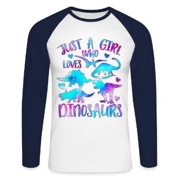 Juste une fille qui aime les dinosaures - T-shirt baseball manches longues Homme - blanc/marine - Devant - Nik (191cm)