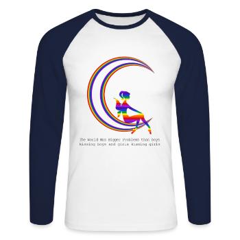 LGBT Girl Halbmond Gay Pride Design Bunt für CSD - Unisex Baseballshirt langarm - Weiß/Navy - Vorne - Nik (191cm)