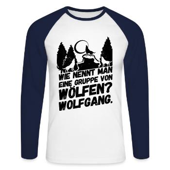 Wolf Wölfe Wolfgang Sprüche - Unisex Baseballshirt langarm - Weiß/Navy - Vorne - Nik (191cm)