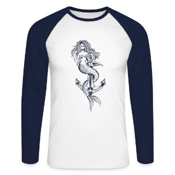 Mermaid with an anchor gift idea - Unisex Long Sleeve Baseball T-Shirt - white/navy - Front - Nik (191cm)