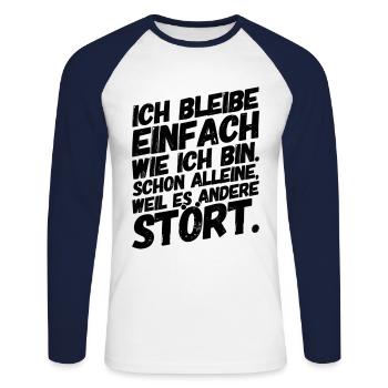Lustiger Spruch Wie ich bin - Unisex Baseballshirt langarm - Weiß/Navy - Vorne - Nik (191cm)