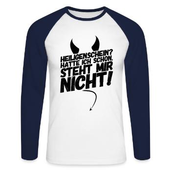 Heiligenschein Teufel Sprüche - Unisex Baseballshirt langarm - Weiß/Navy - Vorne - Nik (191cm)