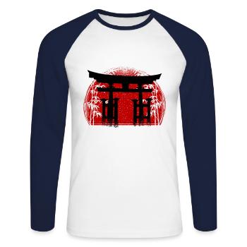 Japanese Torii Japan Samurai - Unisex Long Sleeve Baseball T-Shirt - white/navy - Front - Nik (191cm)