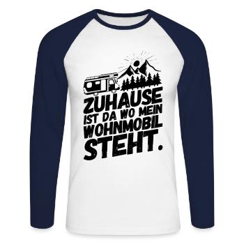 Camper Camping Campen Wohnmobil II - Unisex Baseballshirt langarm - Weiß/Navy - Vorne - Nik (191cm)