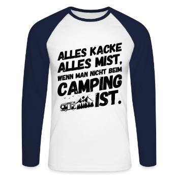 Camper Camping Campen Gedicht II - Unisex Baseballshirt langarm - Weiß/Navy - Vorne - Nik (191cm)