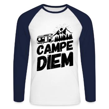 Camper Camping Campen Diem II - Unisex Baseballshirt langarm - Weiß/Navy - Vorne - Nik (191cm)