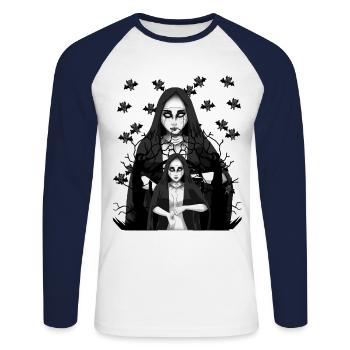 Nonne Démon Chauves-souris Horreur Satanique Halloween - T-shirt baseball manches longues Homme - blanc/marine - Devant - Nik (191cm)