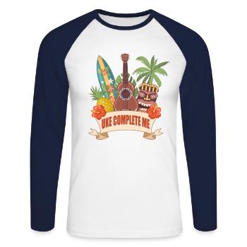 Uke Complete Me Ukulele Player Hawaiian Musician - T-shirt baseball manches longues Homme - blanc/marine - Devant - Nik (191cm)