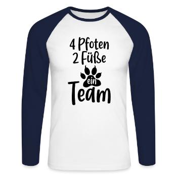 Vier Pfoten zwei Füße ein Team Hunde Vierbeiner - Unisex Baseballshirt langarm - Weiß/Navy - Vorne - Nik (191cm)