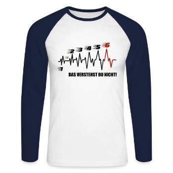 Herzschlag Motorrad 6 Gänge Schaltung EKG - Unisex Baseballshirt langarm - Weiß/Navy - Vorne - Nik (191cm)