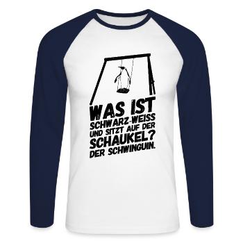 Pinguin Schaukel Lustiger Spruch - Unisex Baseballshirt langarm - Weiß/Navy - Vorne - Nik (191cm)