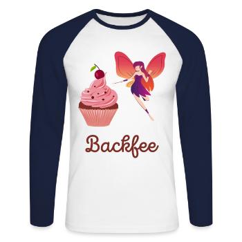Backfee Bäckerin Backstube Kuchen Cupcake Muffin F - Unisex Baseballshirt langarm - Weiß/Navy - Vorne - Nik (191cm)
