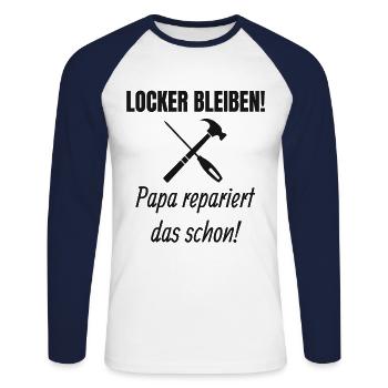 Papa Handwerker Spruch - Unisex Baseballshirt langarm - Weiß/Navy - Vorne - Nik (191cm)