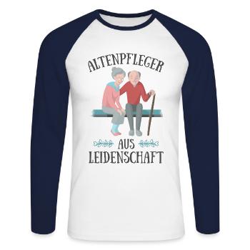 Altenpfleger aus Leidenschaft Pflegekraft Pflege G - Unisex Baseballshirt langarm - Weiß/Navy - Vorne - Nik (191cm)