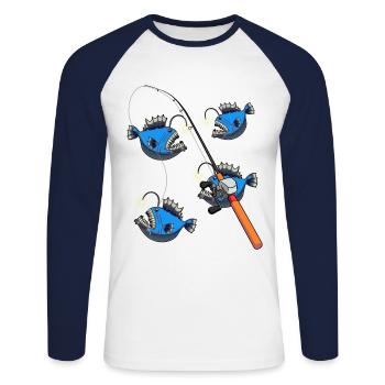 Fischen Angel angeln Hobby Fischer Fisch fischen - Unisex Baseballshirt langarm - Weiß/Navy - Vorne - Nik (191cm)