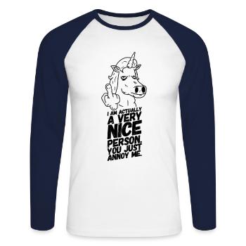 Licorne Cheeky Funny Sayings II - T-shirt baseball manches longues Homme - blanc/marine - Devant - Nik (191cm)