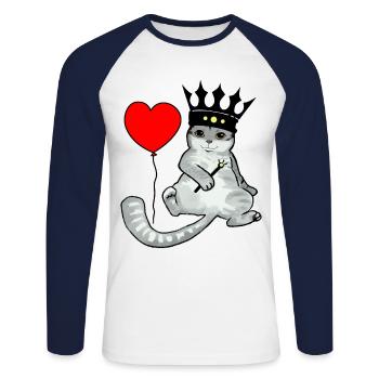 Chat anniversaire roi coeur félicitation - T-shirt baseball manches longues Homme - blanc/marine - Devant - Nik (191cm)