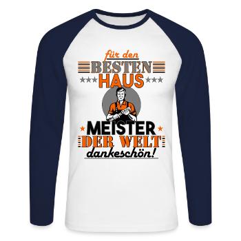 Hausmeister Geschenk für Weihnachten & Geburtstag - Unisex Baseballshirt langarm - Weiß/Navy - Vorne - Nik (191cm)