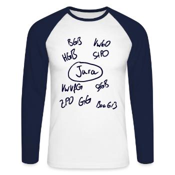 Jura Gesetz - Unisex Baseballshirt langarm - Weiß/Navy - Vorne - Nik (191cm)