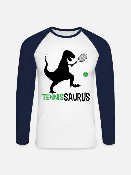 Tennissaurus Tennis Dinosaurier Tennisspieler Tenn - Långärmad basebolltröja herr - vit/marinblå