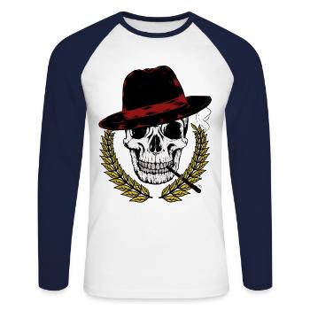 Mafia Italy Gangster Bass Gentleman Laurel Death - Unisex Long Sleeve Baseball T-Shirt - white/navy - Front - Nik (191cm)