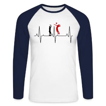 Volley- battement de coeur volley- joueur de volley- - T-shirt baseball manches longues Homme - blanc/marine - Devant - Nik (191cm)