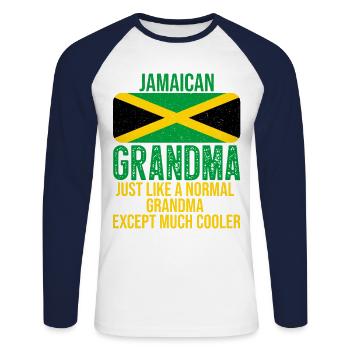 Fête des mères de la grand-mère jamaïcaine - T-shirt baseball manches longues Homme - blanc/marine - Devant - Nik (191cm)