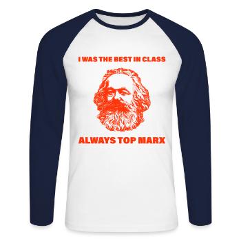 Kommunismus Lenin Marx Klassenkampf Spruch - Unisex Baseballshirt langarm - Weiß/Navy - Vorne - Nik (191cm)