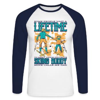 Ski Dad Skiing Winter Skier Mens Gift Dad - Unisex Long Sleeve Baseball T-Shirt - white/navy - Front - Nik (191cm)