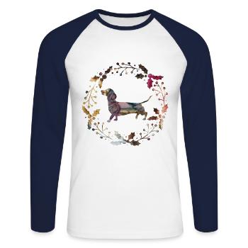 dachshund - Unisex Long Sleeve Baseball T-Shirt - white/navy - Front - Nik (191cm)
