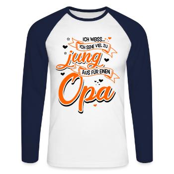 Ich sehe viel zu Jung aus für einen Opa Großvater - Unisex Baseballshirt langarm - Weiß/Navy - Vorne - Nik (191cm)